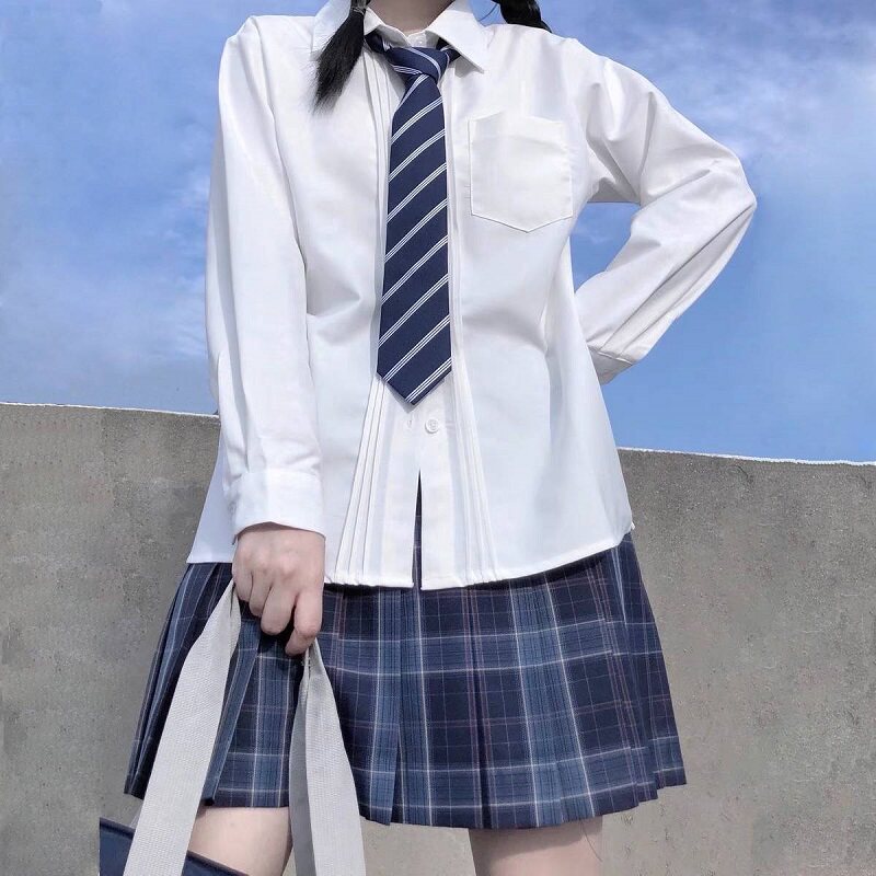 Original jk uniform shirt women's long-sleeved basic model genuine white accordion pleated shirt large size autumn and winter student top