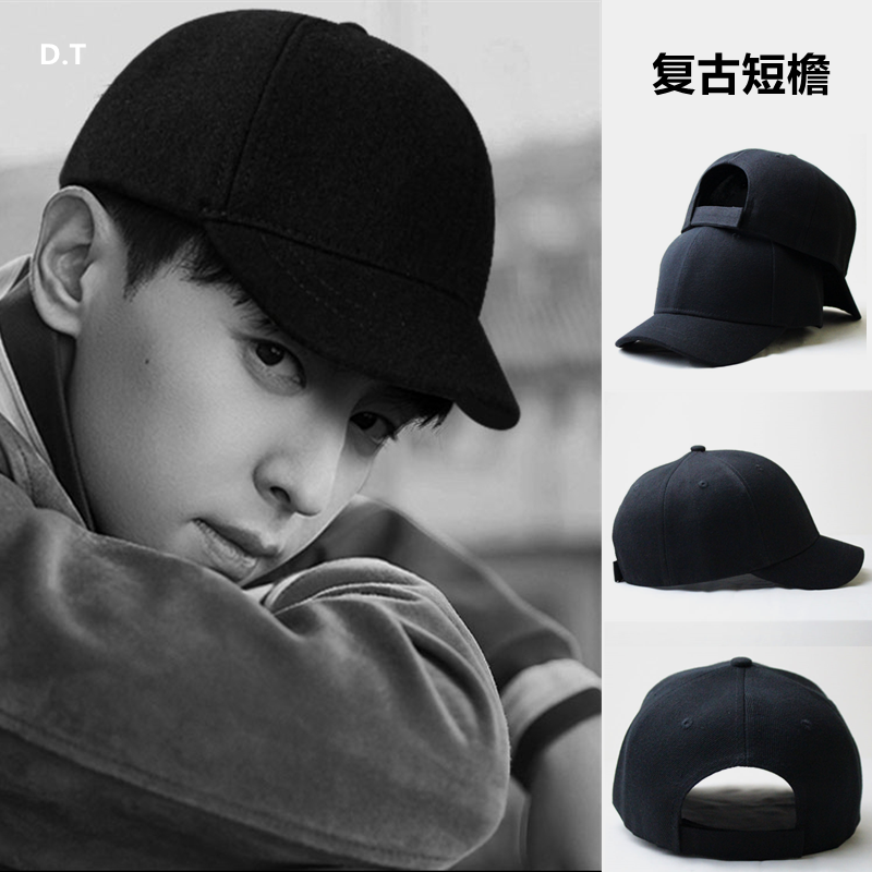 Tide brand short cap brim cap retro black hard top couple baseball cap men and women personality all-match curved brim hat