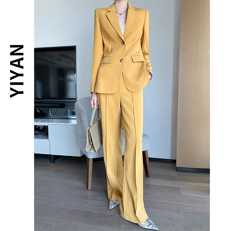 Yellow suit suit female spring and autumn professional ladies high-end British style fashion temperament goddess fan Korean version suit winter