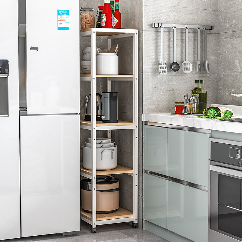 Kitchen gap storage rack floor-to-ceiling multi-layer refrigerator side gap storage close to the wall narrow gap with wheel clip gap pan shelf - Taobao