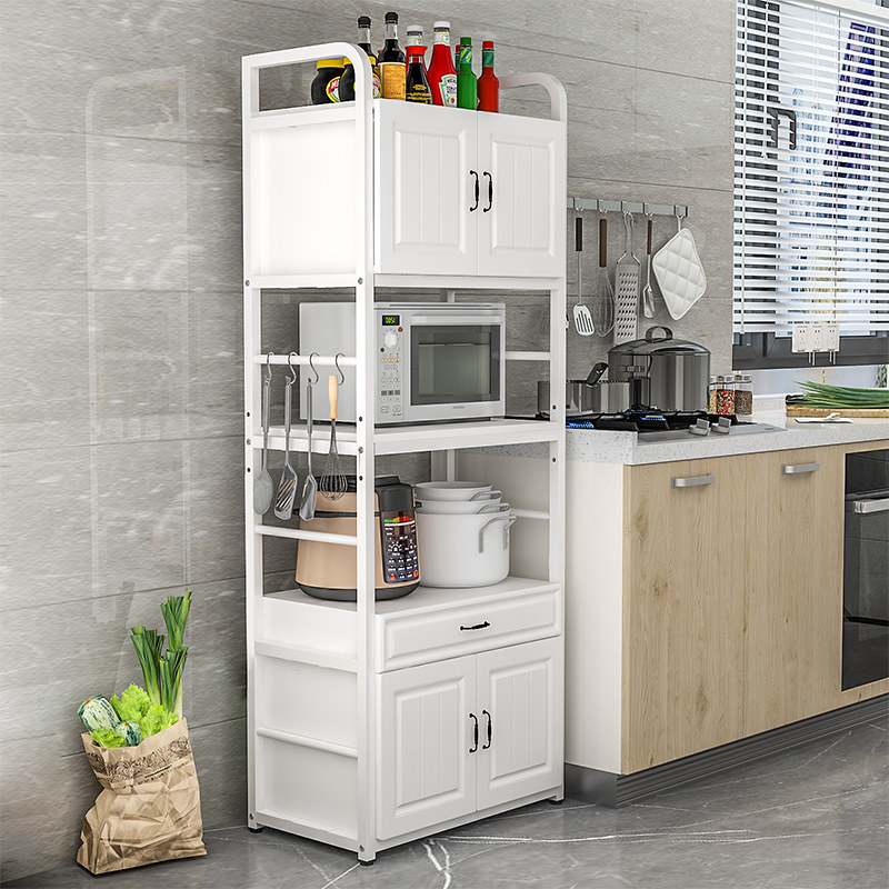 Kitchen shelving floor multilayer home placing microwave oven oven rack with cabinet door containing cabinet bowls disc containing shelf