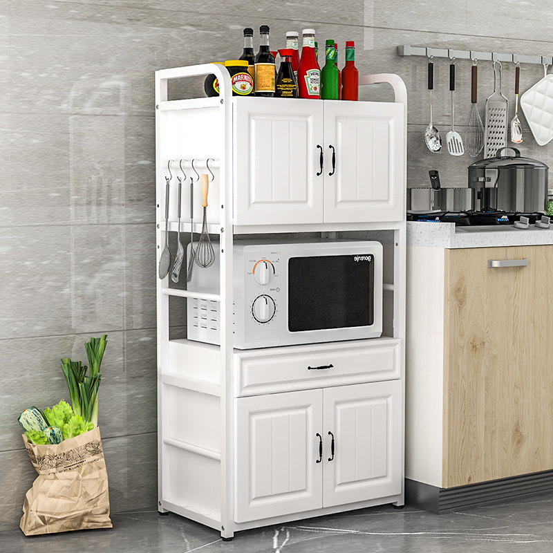 Kitchen shelving floor multilayer storage floor shelves Home microwave oven ovens Multi-functional bowls disc storage integral cabinets