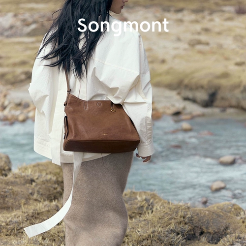 Songmont Сумка-хобо Yamashita Arimatsu Hobo из воловьей кожи растительного дубления через плечо, повседневный простой стиль, в том же стиле, что и Li Na