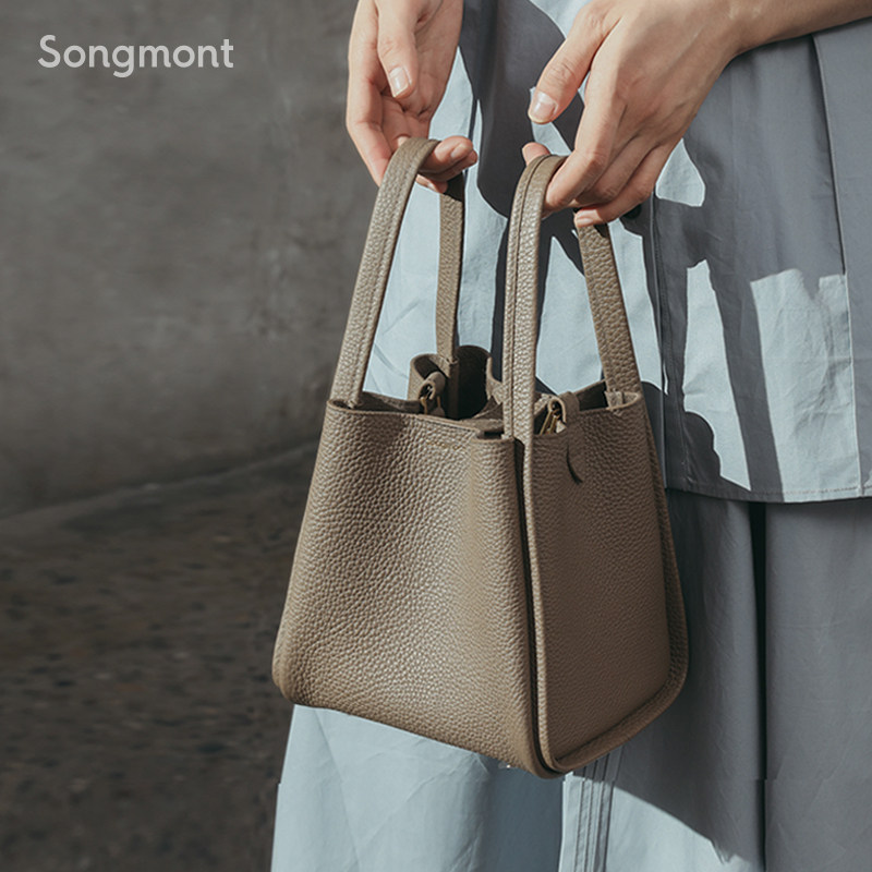 Songmont medium vegetable basket bag series female designer style first layer cowhide hand-held bucket bag wheat same style