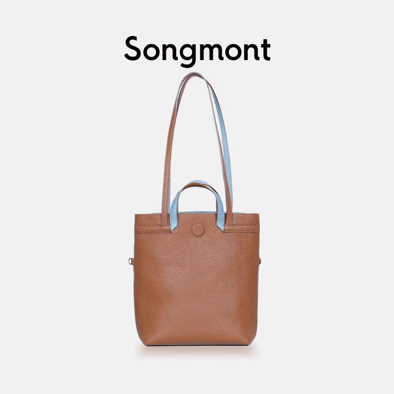 songmont small number vertical plate special bag female double face head layer cow leather new shopping bag large capacity single shoulder bag