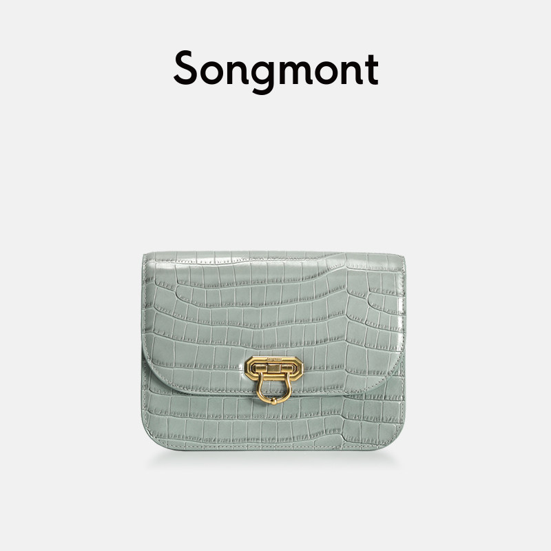 songmont Song Crocodile Tattooy Tofu Bag Female Slanted Satchel Layer Cow Leather Designer Style Retro Small Square Bag