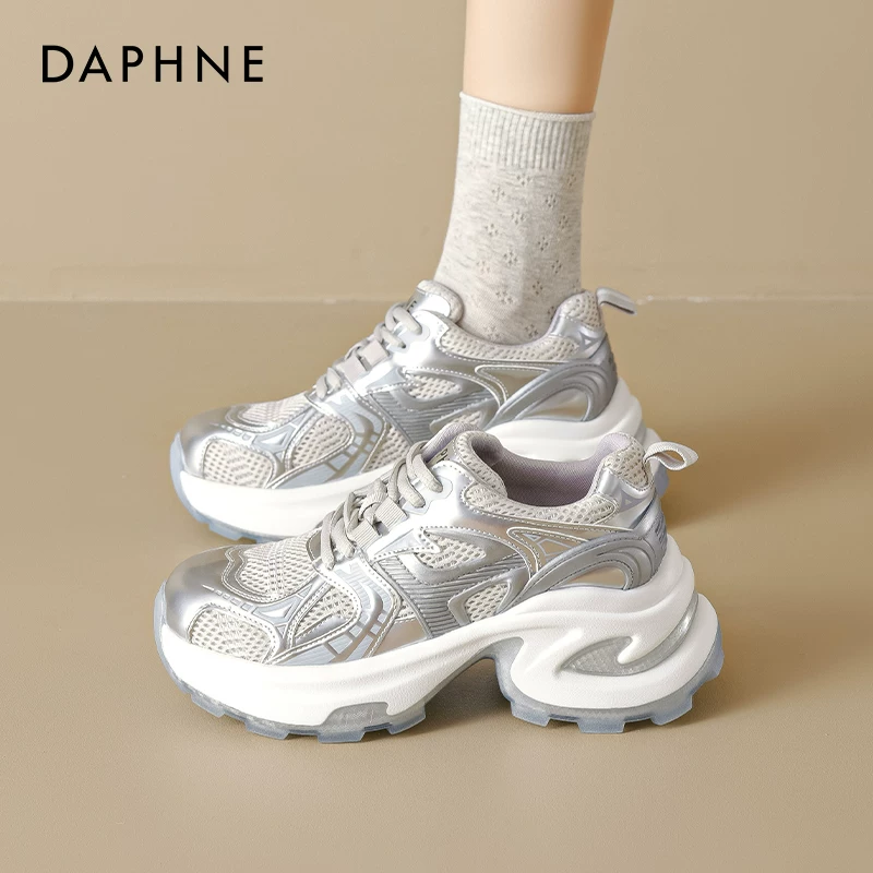 Daphne Silver Dad Shoes Women's 2026 New Summer Popular Thick-Soled Sports Shoes Increased Breathable Women's Shoes