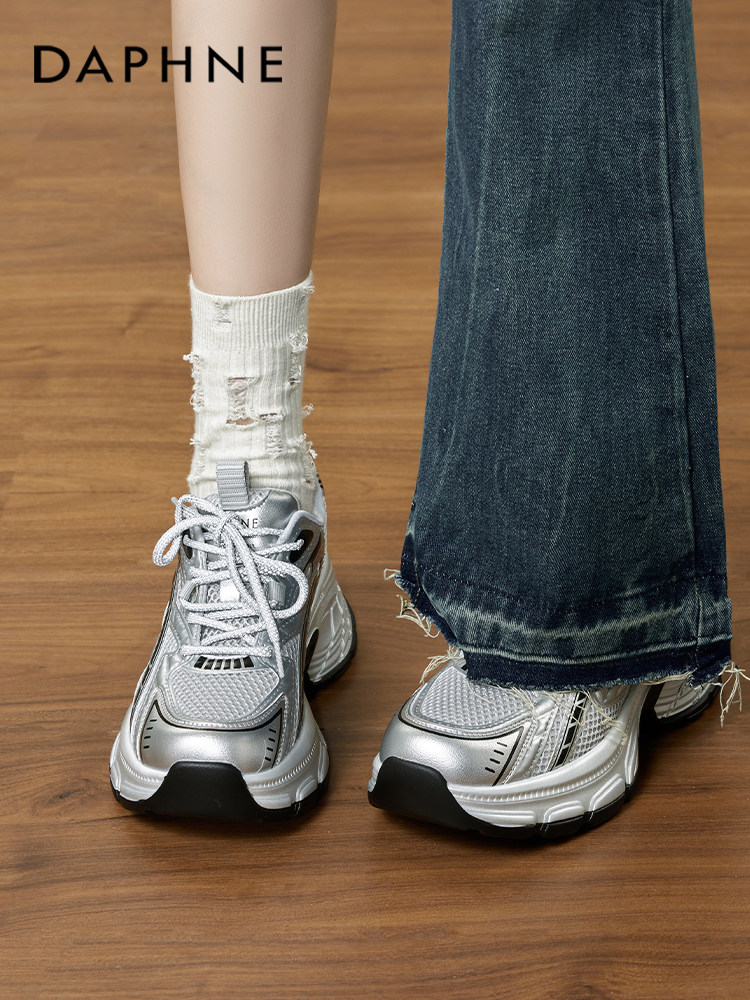 Daphne Silver Dad Sneakers for Women 2025 New Autumn and Winter Popular Thick-Soled Sports Shoes with Height Increase and Fleece Lining Women's Shoes