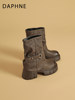 Daphne Retro Thick-Soled Booties 2026 New Autumn and Winter Chunky Heel Short Boots for Petite Height Increase Mid-Calf Boots