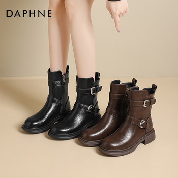 Daphne Thick-Soled Short Boots for Women 2026 New Winter Belt Buckle Western Cowboy Martin Boots Trendy Cool Motorcycle Boots
