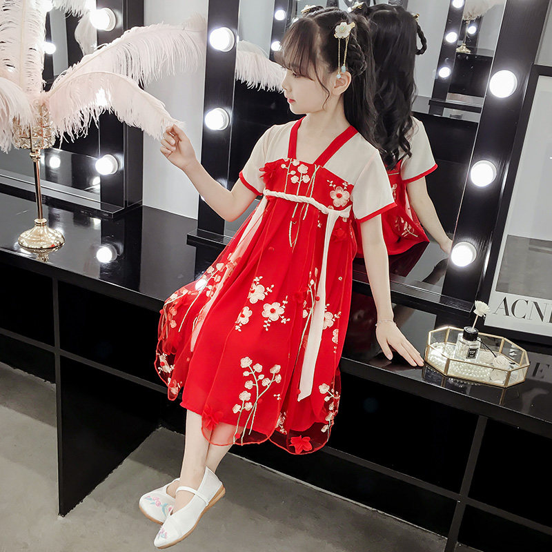 Girl 2020 new summer dress foreign dress Tang suit Chinese style Children's foreign dress Summer girls' ancient dress