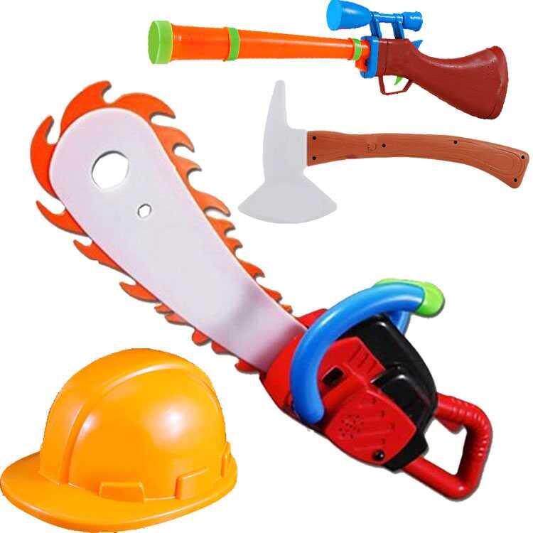 Bald Strong Electric Saw Toy Electric Saw Wood Logging Cut Tree Suit Combined Sound And Light Toy Gun 3 Year Old Boy Toy