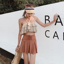 2020 new Korea ins swimsuit split womens skirt sexy small chest gather fresh high waist holiday swimsuit