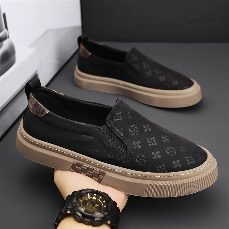 Canvas Men's Shoes Winter 100 Hitch Casual Board Shoes Pure Black One Foot Pedal Soft Bottom Cloth Shoes Wave Shoes 2023 New Autumn Winter-Taobao