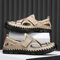 Sandals Mens Summer Breathable Hollow Baotou Soft Bottom Beach Hole Driving Driver Anti-odor Outerwear Roman Sandals