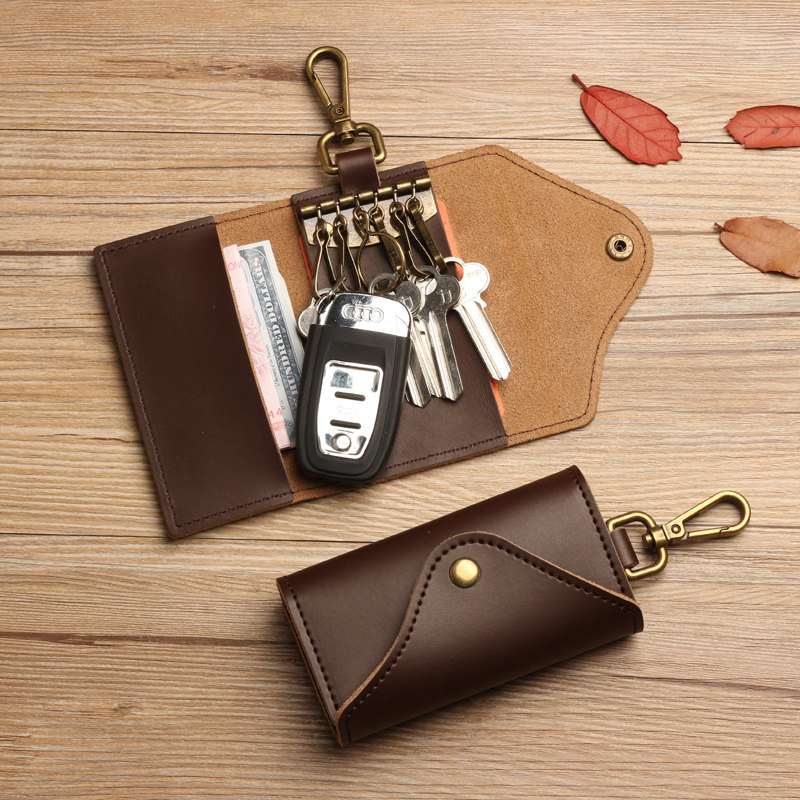 Key bag men's retro cowhide multi-function waist hanging large-capacity key chain car key bag women's door card bag