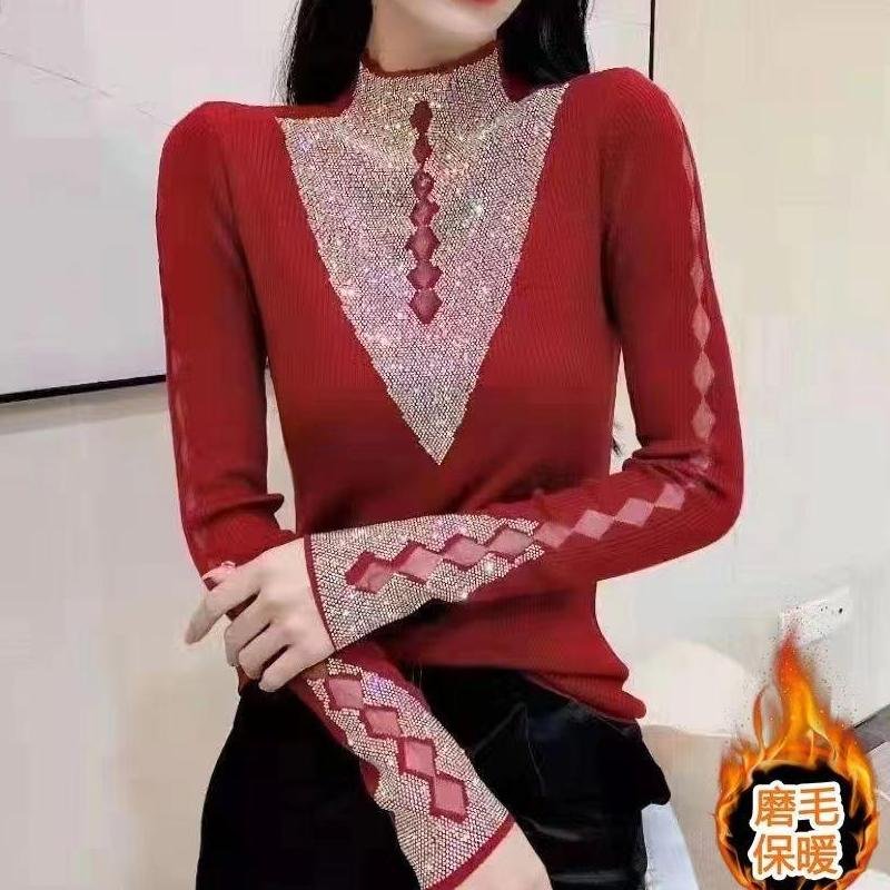 Осенняя женская мода 2025 года, модная брендовая кружевная рубашка с полой сеткой и бриллиантами/шифоновая рубашка