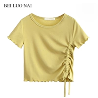 Ростомер, приталенный короткий корсет, футболка, на шнурках, короткий рукав, коллекция 2022, в обтяжку, высокая талия, облегающий крой