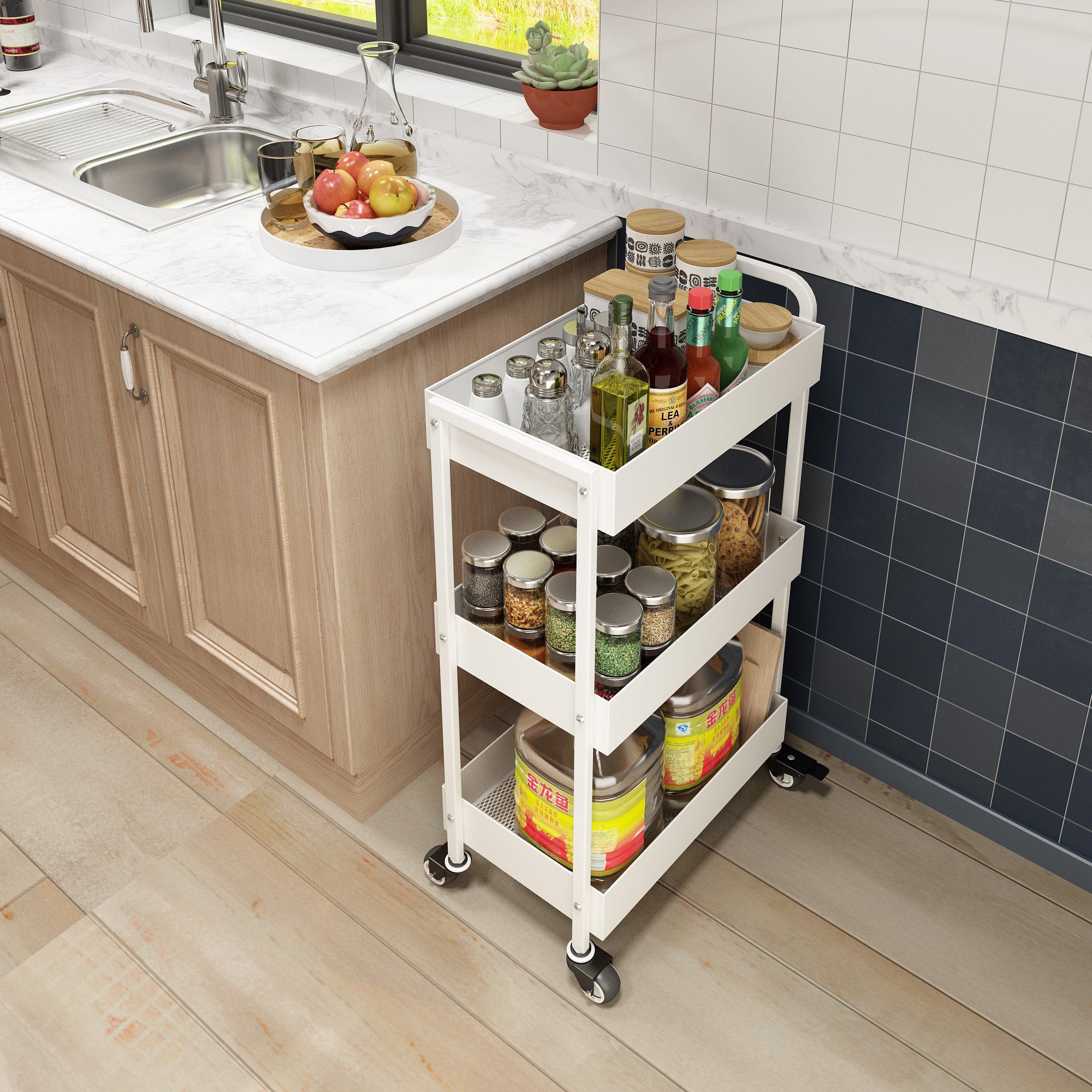 Removable multifunction kitchen shelving multilayer ground hand small cart containing vegetable basket rack vegetable shelving shelf