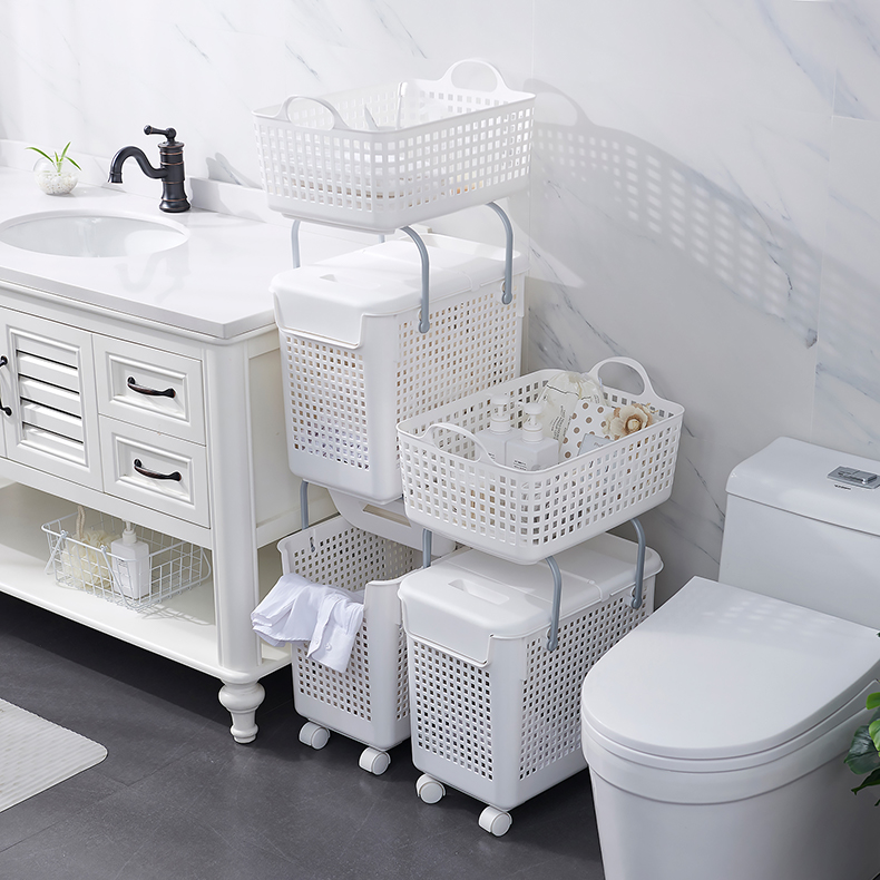 Bathroom dirty clothes basket clothes storage basket layered with cover can be superimposed mobile home bathroom dirty clothes basket ins wind