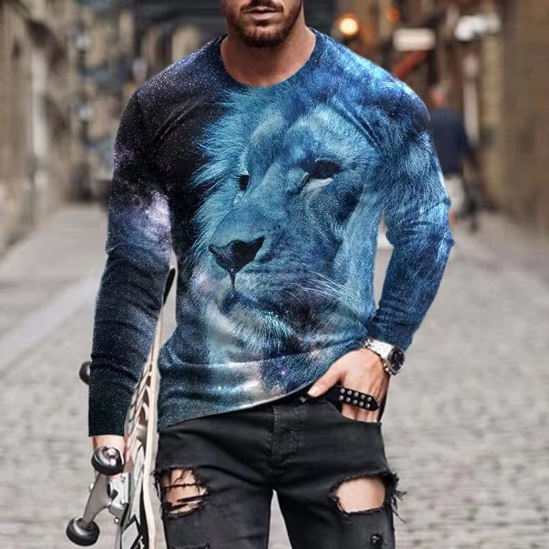 Summer Trend Long Sleeve Top Animal Skull 3D Digital Print Loose Casual Long Sleeve T-Shirt