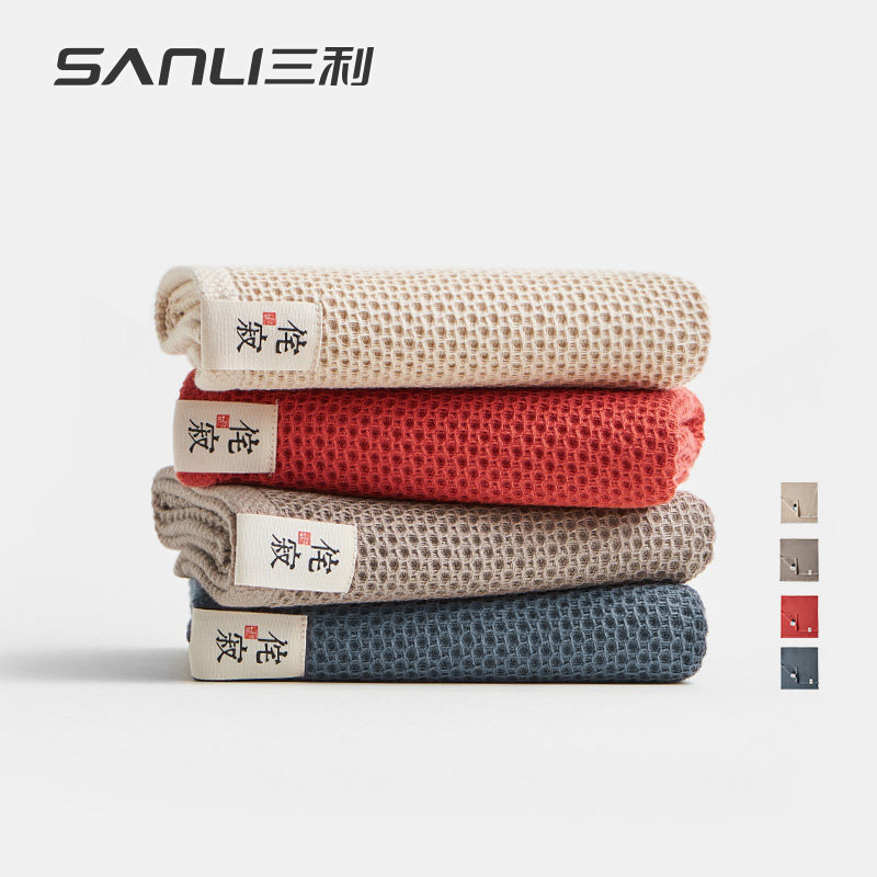 3 Sanli cotton gauze big towel for summer face washing household adult couples enlarged and thickened absorbent soft face towel
