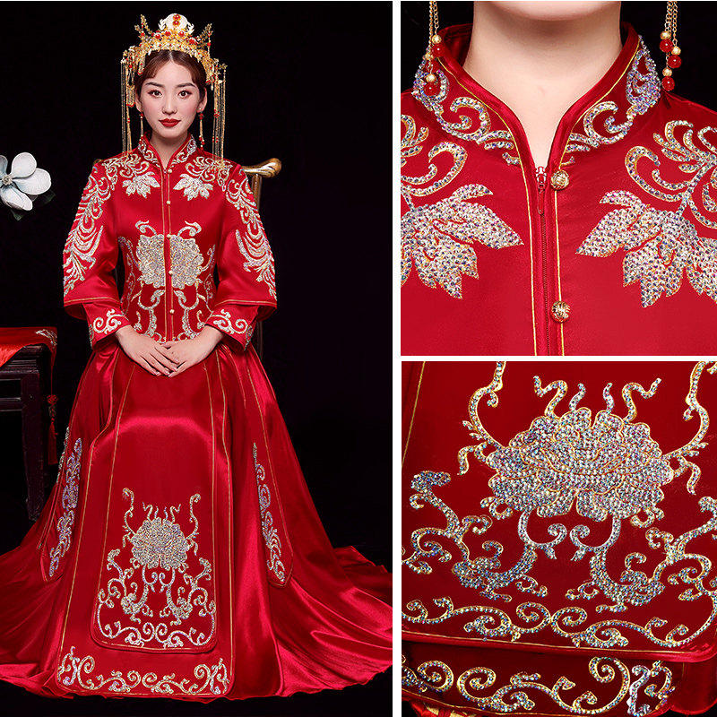 Orange Envy Show and Chinese Wedding Gown New Extravaganza of Fancy Dress Hot Drill Show Kimono and Big Size Slim out of the Cabinet