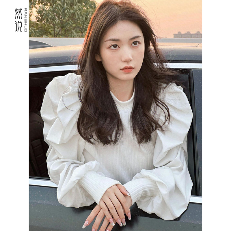 Early Autumn Puff-Sleeve Unique Top, Super Stylish Design, Niche Sweater, Knitted Base Shirt for Women, Autumn and Winter with a High-End Feel