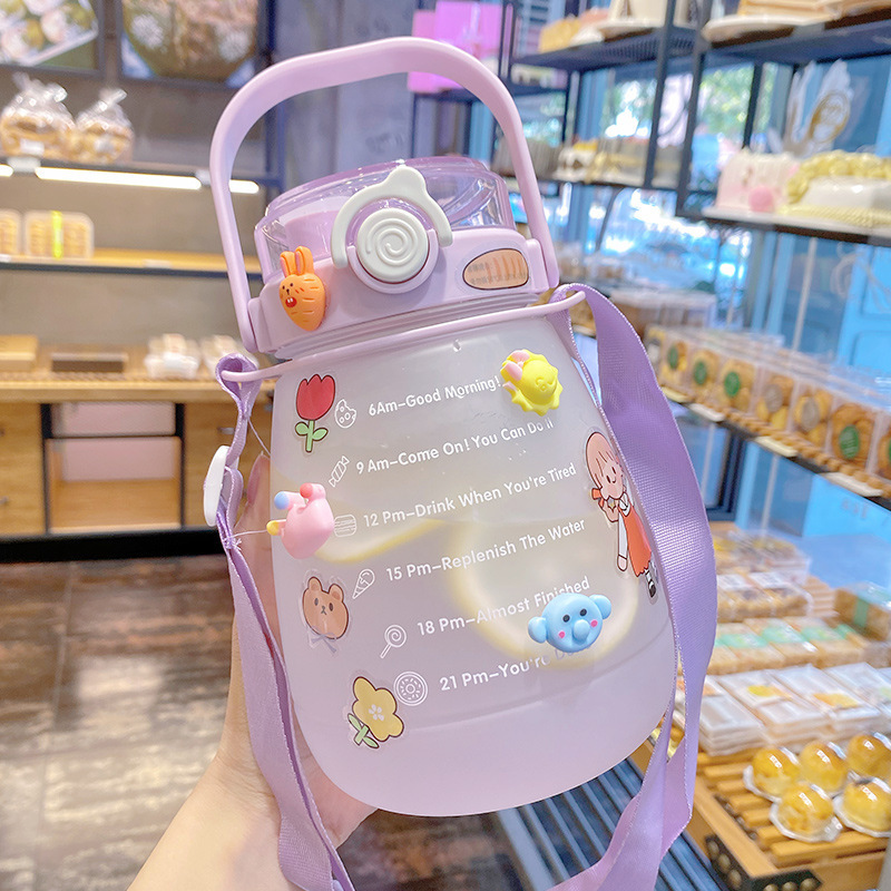 Net Red Large Capacity Water Cup With Straw Lady Cute Portable Kettle Students Super Belly Cup 1300ml High Temperature Resistant