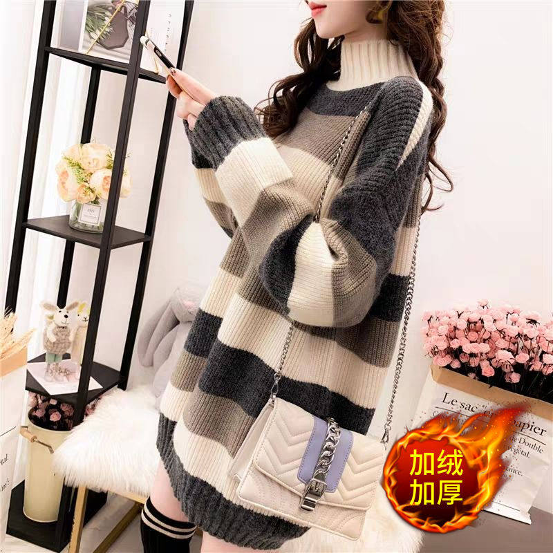 No plush plus plush semi-high neck mid-length sweater women's autumn/winter 2020 new Korean version loose knit top