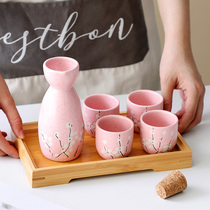 Beautiful and exquisite white glass small cup two two cups of pink ancient Girl clear wine bottle ceramic set shochu Japanese style