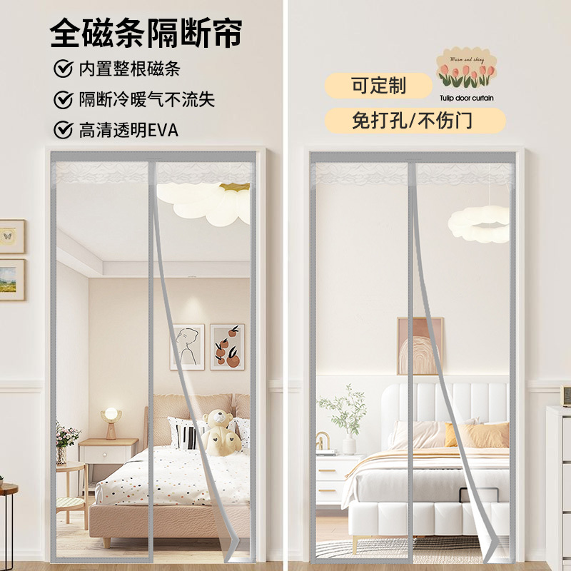 Winter Thermal Windproof Door Curtain, Air Conditioning Partition Curtain, Anti-Heat Loss, Household Magnetic Suction, Universal for All Seasons, Transparent Door Curtain