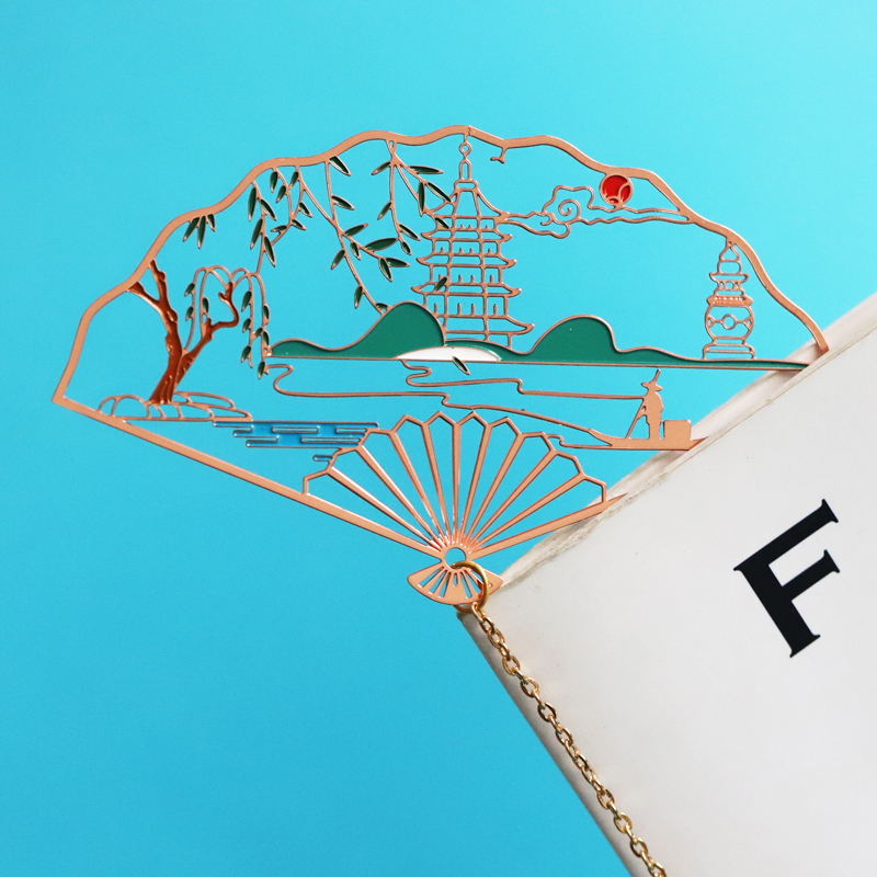 Leifeng Sunset Feature Travel Bookmark Tassel Leifeng Pagoda West Lake City Cultural Attractions Cultural and Creative Design Gifts Lettering Custom Small Fresh Literary Wind to Send Friends and Students