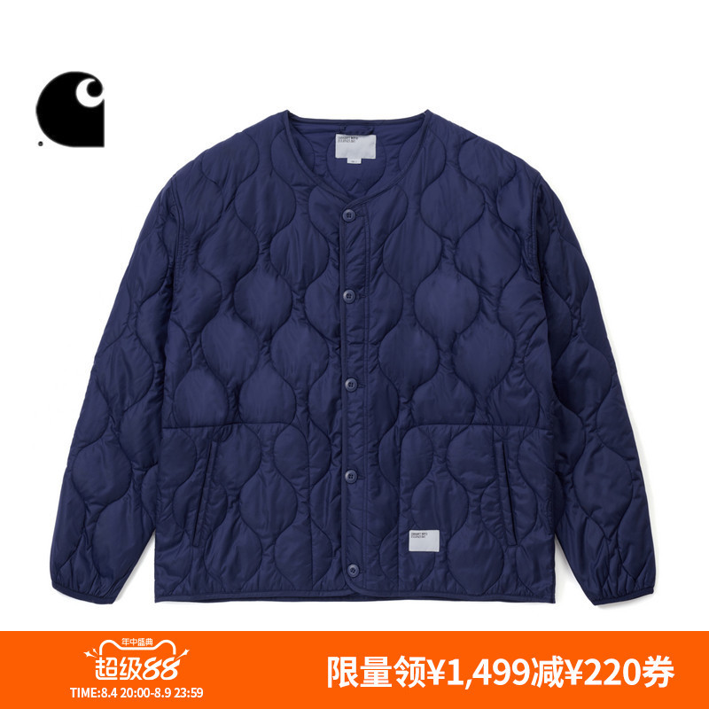 Carhartt Wip Men's Summer Military-Style Jacket with Logo Label, Wave Quilted Print, and Padded Design