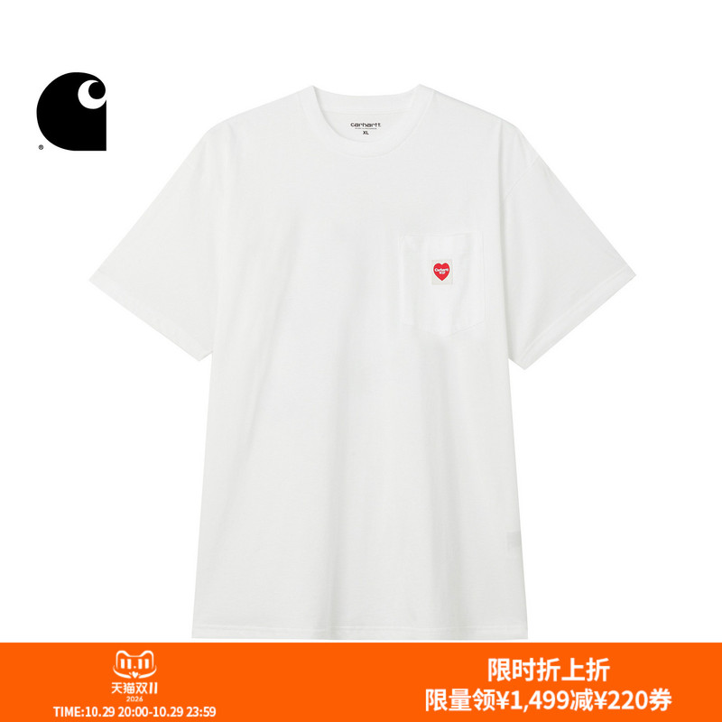 Carhartt Wip Short-Sleeve T-Shirt Men's Autumn and Winter Classic Heart-Shaped Logo Pocket Wide-Fit Carhartt