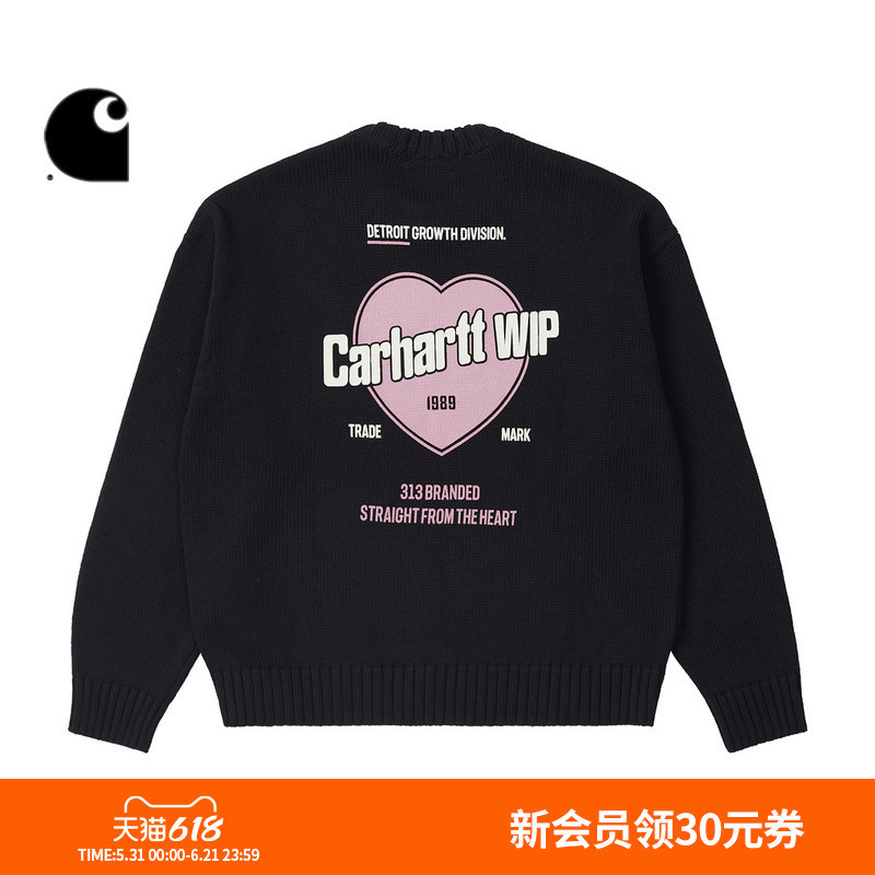 Carhartt Wip Sweater Women's Spring Retro Style Letter Heart Pattern Print Round Neck Knit Carhartt