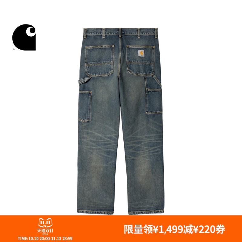 Carhartt Wip Men's Jeans Autumn New Classic Square Logo Straight-Leg Double-Knee Workwear Carhartt