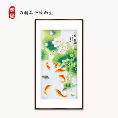 Hand-painted gongbi traditional Chinese painting porch painting Zhaocai nine fish porch aisle decoration painting dining room hanging painting entrance wall mural painting