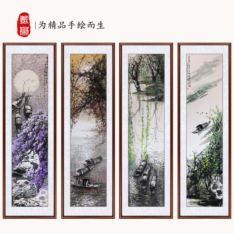 Famous master Lee Has Sen Pure Hand Painting Chinese Painting Room Office Spring, Summer, Fall and Winter Four Screen Decoration Painting