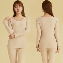 Womens thermal underwear set plus velvet padded crewneck autumn pants winter bottoming sweater top body thin