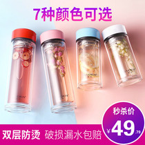 Double-layer glass male and female student ins thick hand Cup portable cute simple tea cup customization