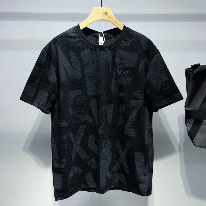 European Standing Ice Sensation Cotton Linen T-shirt Ice Silk Summer Thin numb Casual Flower with short sleeves Fashion trends Half sleeves-Taobao