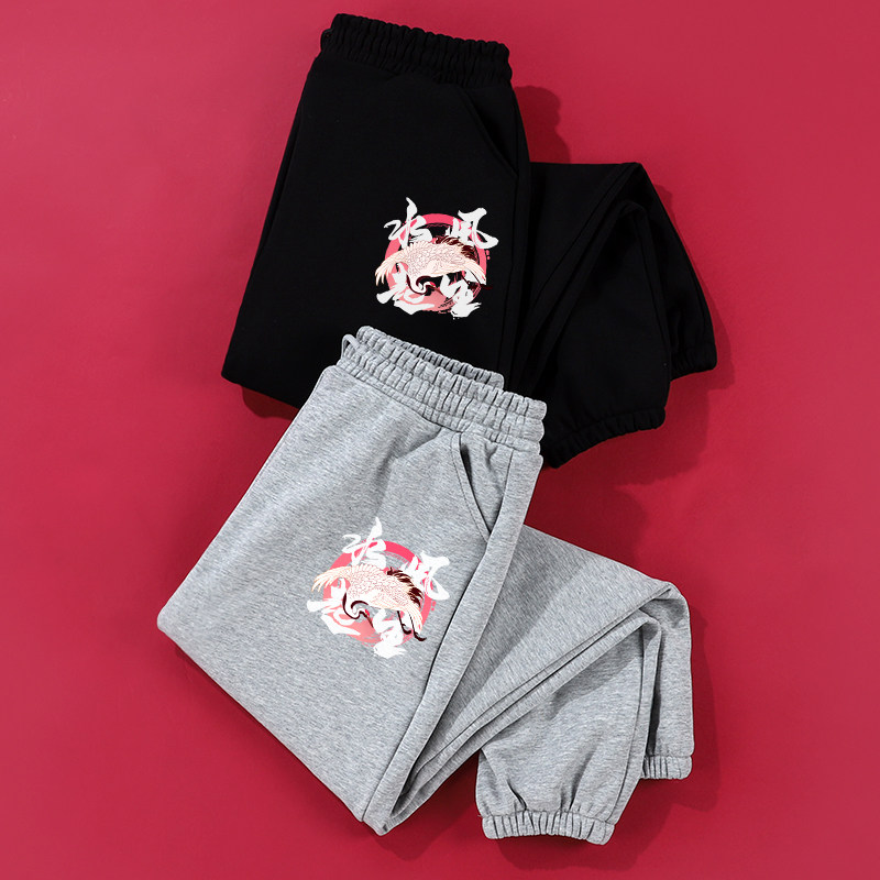 Black pants men's beam-foot sweater pure cotton thin tide casual sports knitting national tide pants men's clothing