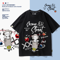 KAWS joint t-shirt Mens Sesame Street with the same 2022 new summer European and American trend Graffiti printed short sleeve blouses
