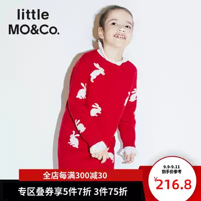 littlemoco girl dress autumn spring dress pure wool Rabbit Warm New year girl skirt Ole clearance