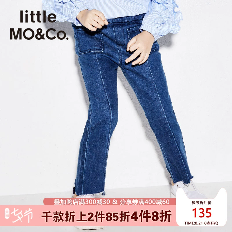 littlemoco mùa thu cô gái quần cá nhân hóa cắt bên quần wash nước denim cô gái quần jean Ole - Quần jean