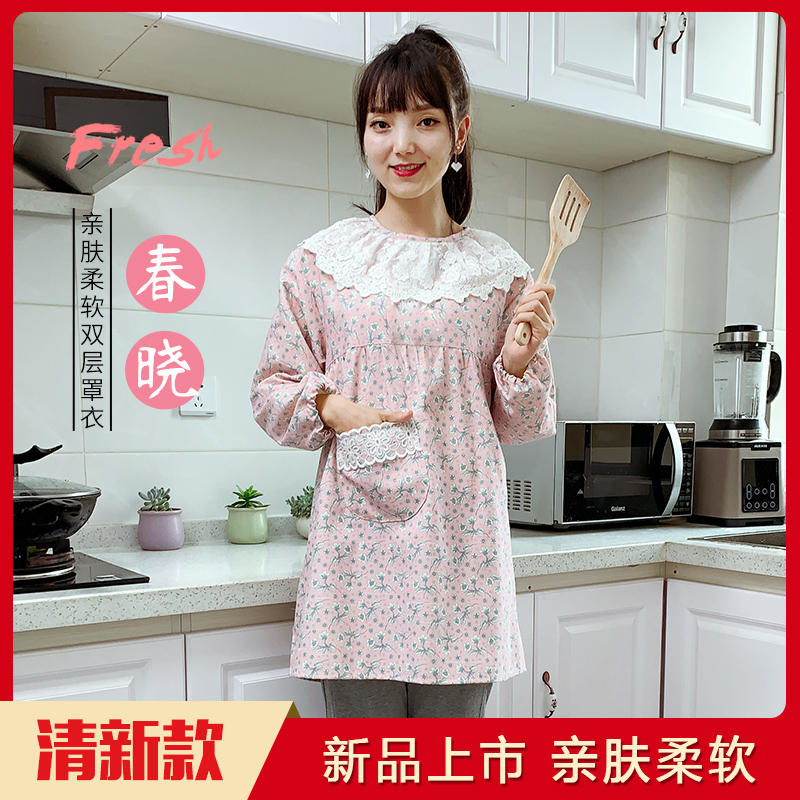 Apron home kitchen long-sleeved blouse women's blouse cooking adult coat fashion cute Japanese style Korean work clothes