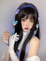 Tóc Giả Nữ Dài Vua Xishi Halloween Cosplay Truyện Tranh Nổ Ngọt Thoáng Mát Đen Dài Thẳng Full Mũ Trùm Đầu