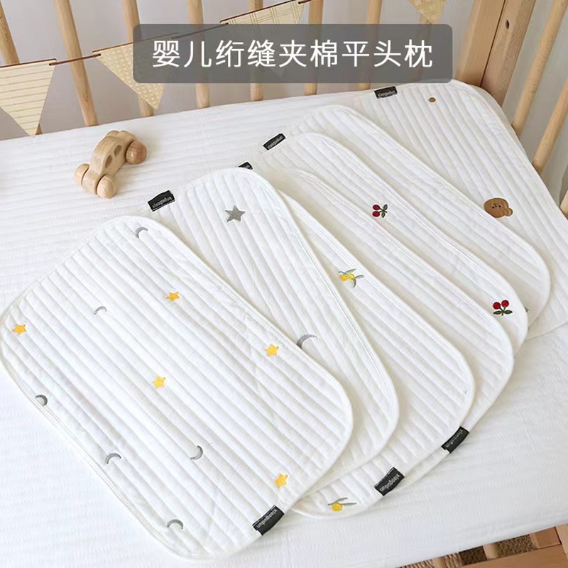 Baby pillow newborn child pure cotton pillow quilted low pillow mat birth baby small pillow towel anti-vomiting milk pillow
