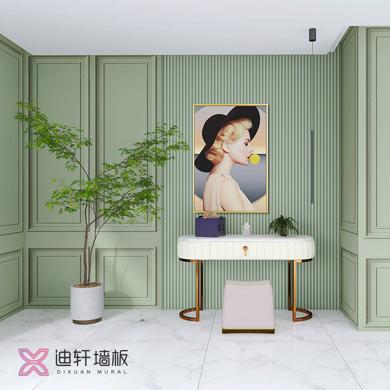 3d European-style gypsum line clapboard bedroom beauty salon wall waterproof gusset green imitation grille bamboo wood fiberboard